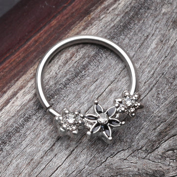 Detail View 1 of Elegant Onyx Lily Flower Sparkle Bendable Twist Hoop Ring-Clear Gem